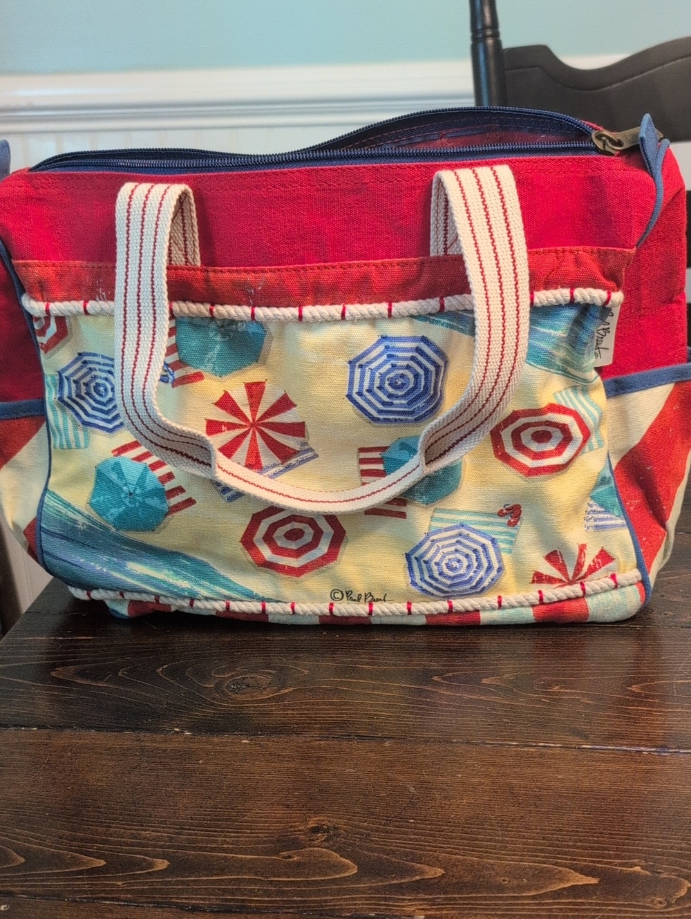 Paul Brent Rip Curl Red, Yellow & Blue Beach Tote with Umbrella Print